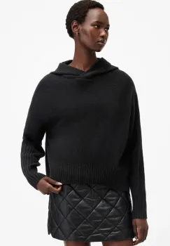 AllSaints bluza din lana INES culoarea negru, cu gluga, uni, W074KB imagine