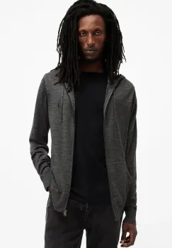 AllSaints bluza din lana MODE MERINO ZIP HOOD culoarea gri, cu gluga, melanj, M084KB imagine