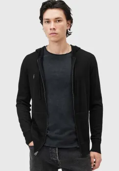 AllSaints bluza din lana MODE MERINO ZIP HOOD culoarea negru, cu gluga, melanj, M084KB imagine