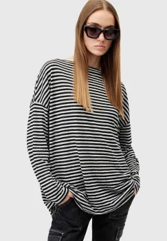 AllSaints bluza RITA STRIPE TEE femei, culoarea alb, modelator, W003JY imagine
