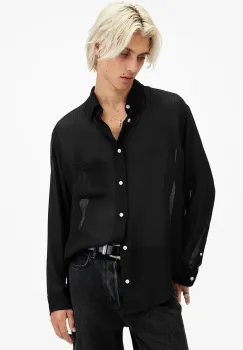 AllSaints camasa ANDO barbati, culoarea negru, cu guler clasic, relaxed fit, M037SC imagine