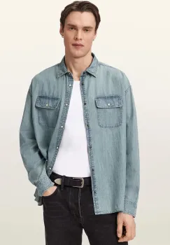 AllSaints Camasa barbateasca din denim GRIBBS imagine