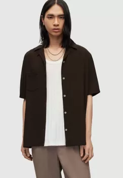 AllSaints camasa CUDI barbati, culoarea negru, relaxed imagine