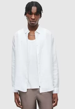 AllSaints camasa de in CYPRESS culoarea alb, cu guler clasic, relaxed imagine