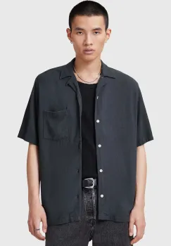 AllSaints camasa din amestec de in CUDI barbati, culoarea albastru marin, regular, M052SC imagine
