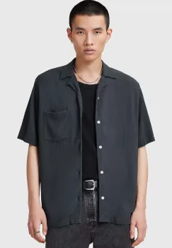 AllSaints camasa din amestec de in CUDI barbati, culoarea albastru marin, regular, M052SC imagine
