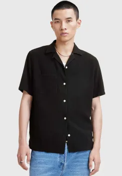 AllSaints camasa din amestec de in CUDI barbati, culoarea negru, regular, M052SC imagine