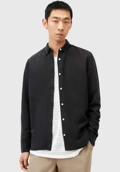 AllSaints camasa din amestec de in LAGUNA LS SHIRT culoarea negru, regular, M160SB imagine