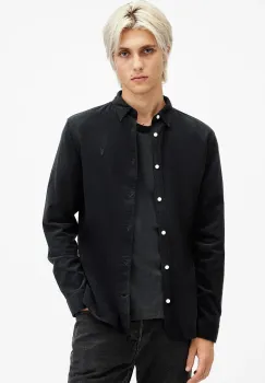 AllSaints camasa din bumbac BIRCHWOOD barbati, culoarea negru, cu guler clasic, slim, M144SB imagine