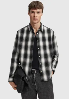 AllSaints camasa din bumbac culoarea negru, cu guler clasic, regular, M070SD imagine