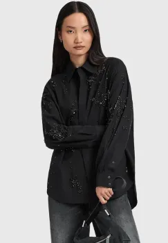 AllSaints camasa din bumbac GEMI culoarea negru, cu guler clasic, regular, W028PD imagine