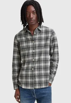 AllSaints camasa din bumbac GRATTON barbati, culoarea gri, cu guler clasic, slim, M021SC imagine