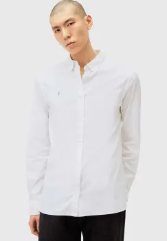 AllSaints camasa din bumbac HAWTHORNE LS SHIRT barbati, culoarea alb, cu guler clasic, slim, M150SB imagine