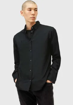 AllSaints camasa din bumbac HAWTHORNE LS SHIRT barbati, culoarea negru, cu guler clasic, slim, M150SB imagine