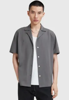 AllSaints camasa din bumbac HUDSON barbati, culoarea gri, relaxed, M081SA imagine