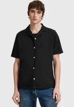 AllSaints camasa din bumbac HUDSON barbati, culoarea negru, relaxed, M081SA imagine