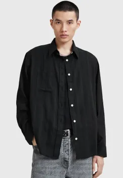 AllSaints camasa din bumbac KARMI barbati, culoarea negru, cu guler clasic, regular, M040SC imagine