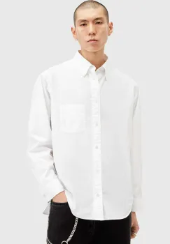 AllSaints camasa din bumbac SUTTA LS SHIRT barbati, culoarea alb, cu guler clasic, relaxed, M097SB imagine