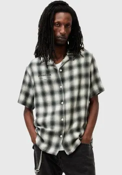 AllSaints camasa din bumbac UNDRGRND barbati, culoarea alb, cu guler italian, relaxed, M163SB imagine