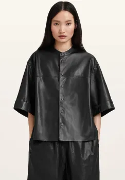 AllSaints camasa din piele JENNA culoarea negru, cu guler stand-up, relaxed, W076PC imagine