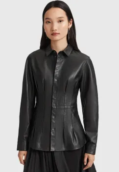 AllSaints camasa din piele LARSON culoarea negru, cu guler clasic, slim, W034PD imagine