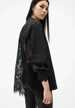 AllSaints camasa ETHEL LACE femei, culoarea negru, cu guler stand-up, regular, W085PB imagine
