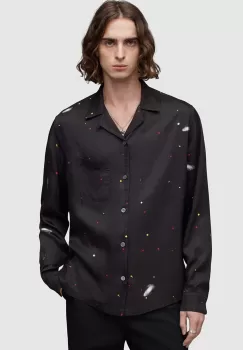 AllSaints camasa Galaxy barbati, culoarea negru, relaxed imagine