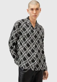 AllSaints camasa GRID barbati, culoarea negru, relaxed, M025SB imagine