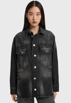 AllSaints camasa jeans culoarea negru, cu guler clasic, regular, W094PD imagine