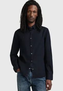 AllSaints camasa jeans GLEASON LS SHIRT barbati, culoarea negru, cu guler clasic, regular, M165SB imagine