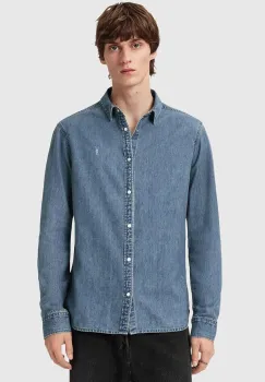 AllSaints camasa jeans GLEASON LS SHIRT culoarea gri, cu guler clasic, regular, M165SB imagine