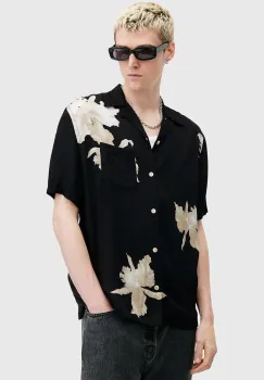 AllSaints camasa LACHAISE barbati, culoarea negru, cu guler clasic, relaxed, M117SB imagine