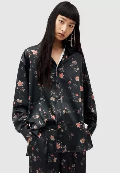 AllSaints camasa Louisa Tanana femei, culoarea negru, cu guler clasic, relaxed imagine