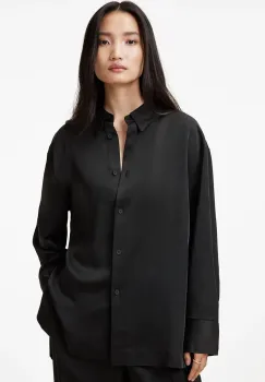 AllSaints camasa MYRTLE femei, culoarea negru, cu guler clasic, relaxed, W087PB imagine