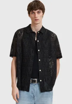 AllSaints camasa NETLEY culoarea negru, cu guler clasic, relaxed, M028SD imagine