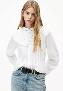 AllSaints camasa OLEA TOP femei, culoarea alb, cu guler clasic, slim, WM506Z imagine