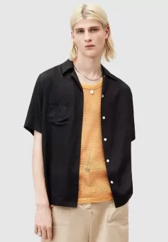 AllSaints camasa SUNSMIRK SS barbati, culoarea negru, relaxed, M043SA imagine