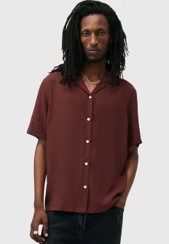 AllSaints camasa VENICE barbati, culoarea bordo, relaxed, M159SB imagine