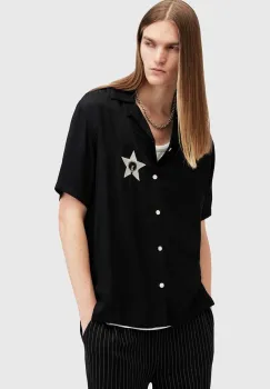 AllSaints camasa WISH barbati, culoarea negru, relaxed, M027SB imagine