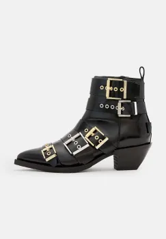 AllSaints cizme de piele Jane Buckle Boot femei, culoarea negru, cu toc drept, W019FB imagine