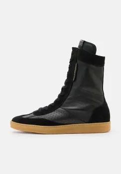 AllSaints cizme de piele Louise High Top femei, culoarea negru, cu toc plat, W070FB imagine