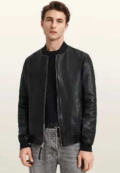 AllSaints geaca bomber barbateasca din piele MORTEN imagine