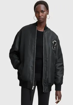 AllSaints geaca bomber BETTIE culoarea negru, de tranzitie, oversize, W024OC imagine
