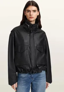 AllSaints geaca bomber de dama din piele imagine