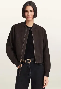 AllSaints geaca bomber de dama din piele intoarsa ORTEN imagine