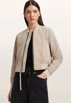 AllSaints geaca bomber de dama din piele intoarsa ORTEN imagine