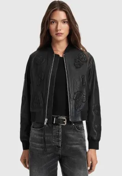 AllSaints geaca bomber de piele culoarea negru, de tranzitie, W090LD imagine