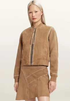 AllSaints geaca bomber pentru femei, din piele intoarsa ORTEN imagine