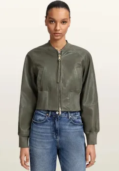 AllSaints geaca bomber pentru femei, din piele SURI imagine