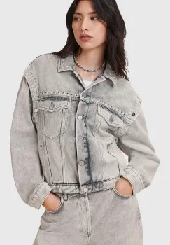 AllSaints geaca de blugi din bumbac CHLO culoarea gri, de tranzitie, oversize, W059OC imagine